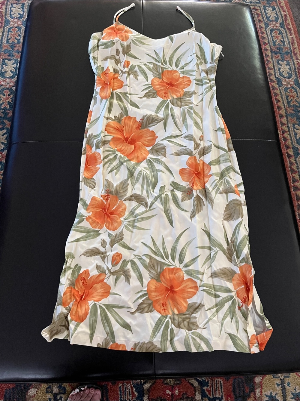 Tropical Spaghetti-Strap Midi Dress in Orange Floral